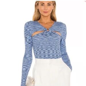 Abercrombie & Fitch Ribbed Knit O-Ring Cutout Bodysuit Size XL Heathered Blue